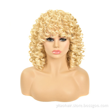 Curly Human Hair Wigs Full Lace Golden spring volume wig